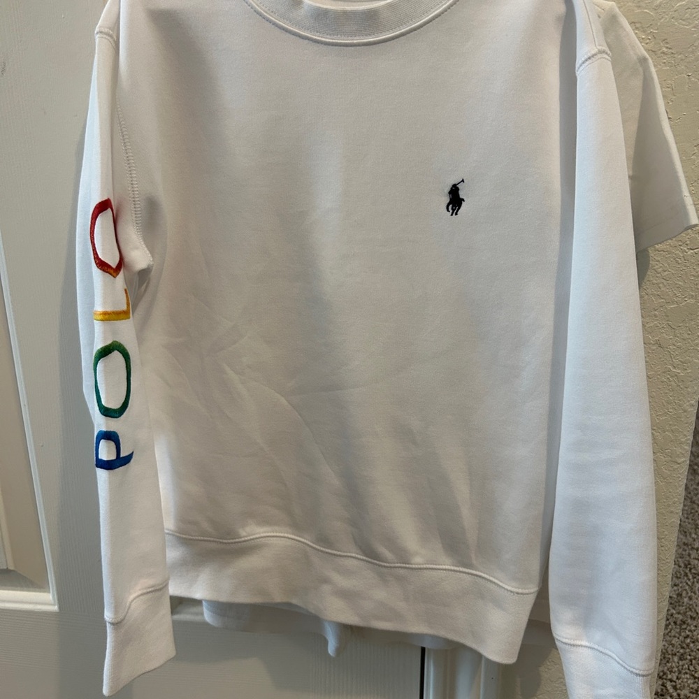 Ralph Lauren White Sweatshirt with Multicolor Sleeve